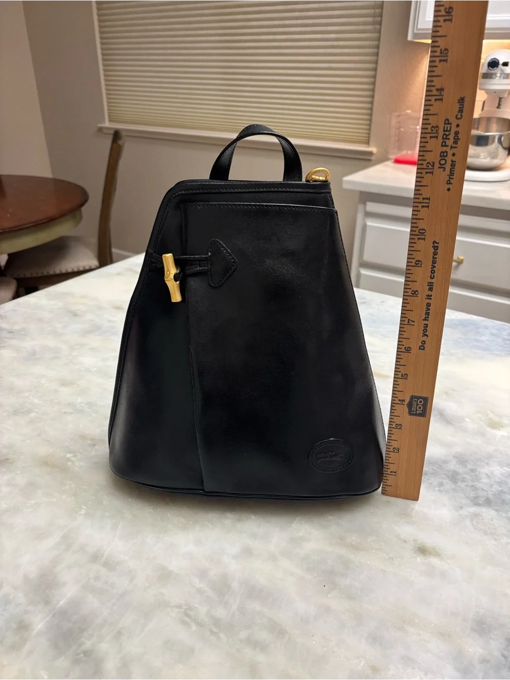 Longchamp Roseau Black Leather Backpack France  Minimalist Daypack Vintage